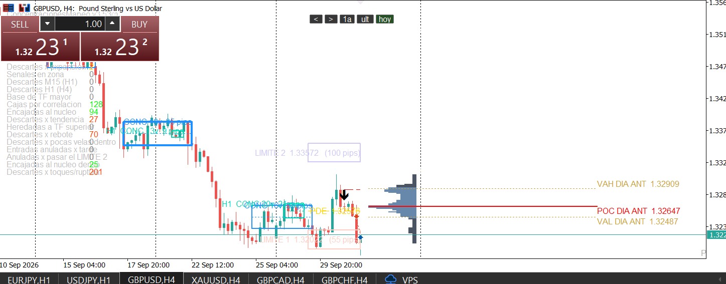 Chart de MetaTrader 5 con mapa de precio y perfil de volumen